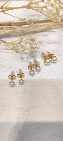 Mayorista Lolo & Yaya - Pendientes trío de perlas de acero inoxidable