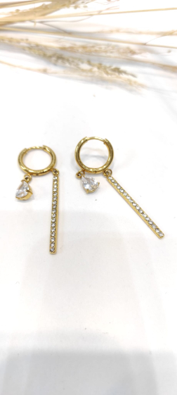 Wholesaler Lolo & Yaya - Zirconium earrings 4.5cm Islim in steel