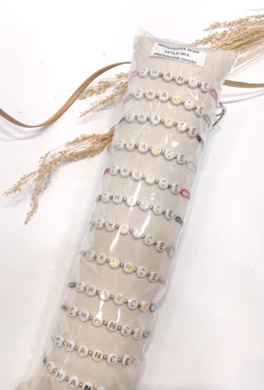 Grossiste Lolo & Yaya - Bracelet élastique CHANCE sur boudin en Acier inoxydable