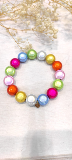 Wholesaler Lolo & Yaya - Plain magic bead elastic bracelet in resin and steel