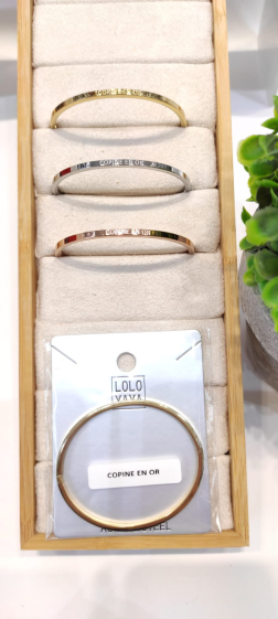 Wholesaler Lolo & Yaya - Bangle Bracelet in Stainless Steel with message" COPINE EN OR "