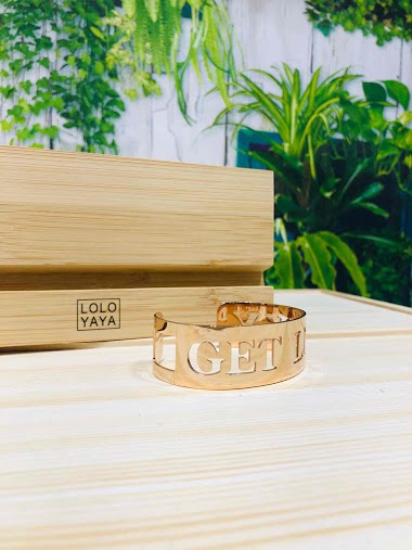 Wholesaler Lolo & Yaya - Bangle Bracelet in Stainless Steel with message "GET LUCKY"