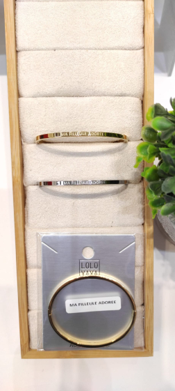 Wholesaler Lolo & Yaya - Bangle Bracelet in Stainless Steel with message" MA FILLEULE ADOREE "