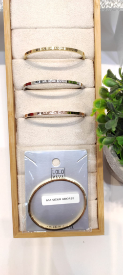 Wholesaler Lolo & Yaya - Bangle Bracelet in Stainless Steel with message" MA SOEUR ADOREE "