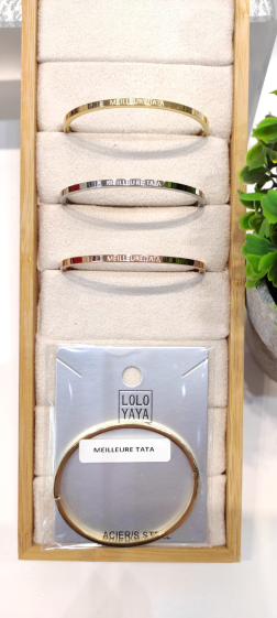 Wholesaler Lolo & Yaya - Bangle Bracelet in Stainless Steel with message" MEILLEURE TATA "