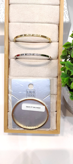 Wholesaler Lolo & Yaya - Bangle Bracelet in Stainless Steel with message" SAGE ET SAUVAGE "