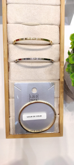Wholesaler Lolo & Yaya - Bangle Bracelet in Stainless Steel with message" SOEUR DE COEUR  "