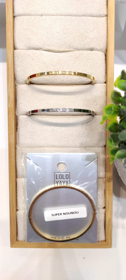 Wholesaler Lolo & Yaya - Bangle Bracelet in Stainless Steel with message" SUPER NOUNOU "