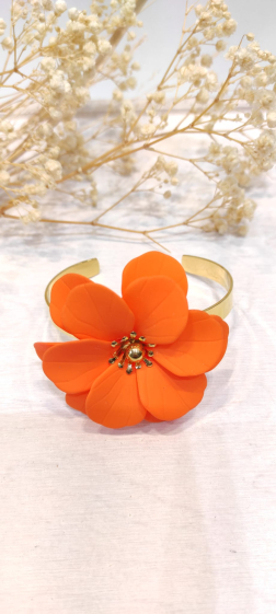 Wholesaler Lolo & Yaya - Jade flower rigid bangle bracelet in stainless steel
