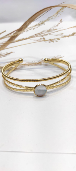 Wholesaler Lolo & Yaya - Rakel rigid mother-of-pearl bangle bracelet in stainless steel