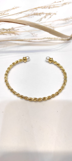Grossiste Lolo & Yaya - Bracelet jonc rigide perle Alzira en acier inoxydable