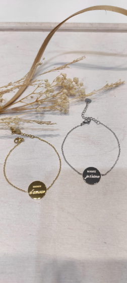 Wholesaler Lolo & Yaya - Love MOM message bracelet in stainless steel