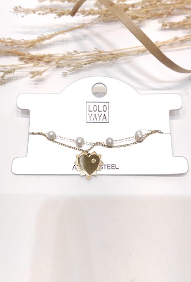 Wholesaler Lolo & Yaya - Bracelet multi rangs perles + coeur en acier inoxydable