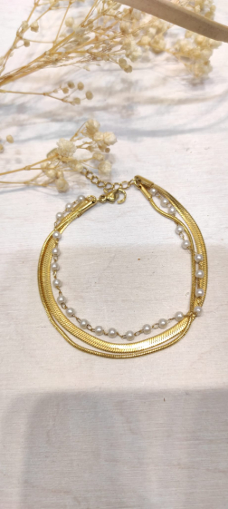 Grossiste Lolo & Yaya - Bracelet multi rangs perles en acier inoxydable