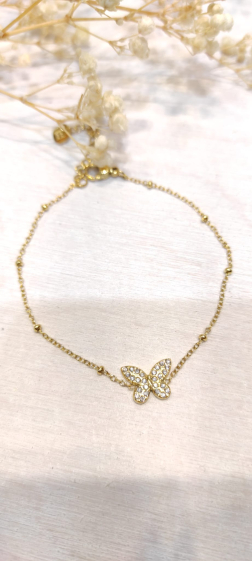 Wholesaler Lolo & Yaya - Amenata butterfly rhinestone bracelet in stainless steel