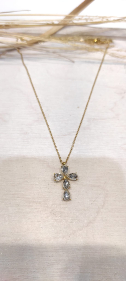 Großhändler Lolo & Yaya - Diamant-Kreuz-Halskette aus Edelstahl