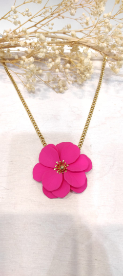 Wholesaler Lolo & Yaya - Jade flower necklace in stainless steel