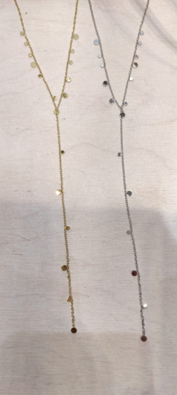 Wholesaler Lolo & Yaya - Y-shaped tassel necklace 60cm in stainless steel