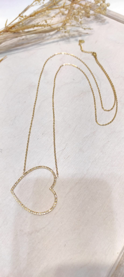 Großhändler Lolo & Yaya - Lange Halskette mit Strass-Herz aus Edelstahl, 70 cm