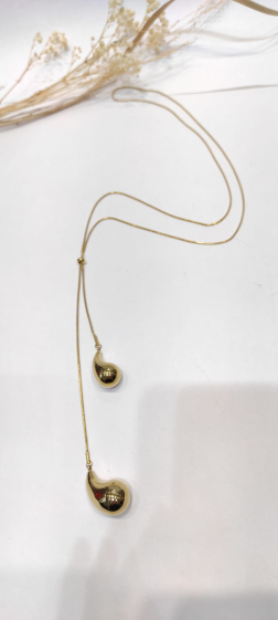 Großhändler Lolo & Yaya - Lange Halskette 70 cm Tropfen aus Edelstahl