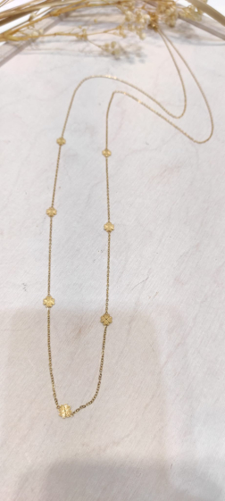 Wholesaler Lolo & Yaya - 70cm long necklace Derna clover in stainless steel