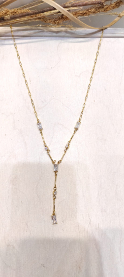 Wholesaler Lolo & Yaya - Felopa Y-shaped zirconium necklace in stainless steel