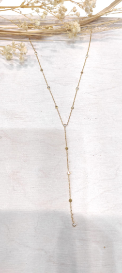 Wholesaler Lolo & Yaya - Gania Zirconium Y shape necklace in stainless steel