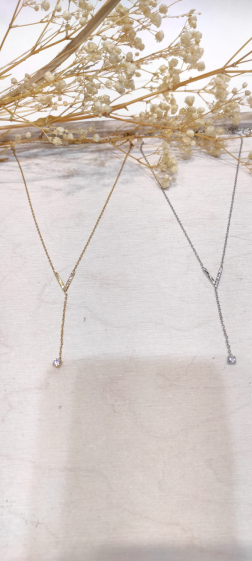 Wholesaler Lolo & Yaya - Klaar zirconium necklace Y shape in stainless steel