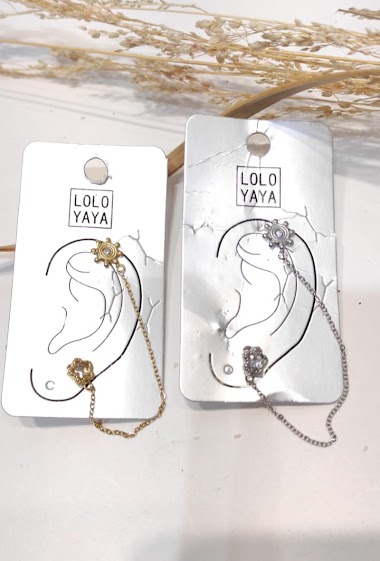 Wholesaler Lolo & Yaya - Ear cuff chaîne à 2 trous Lyana en acier inoxydable