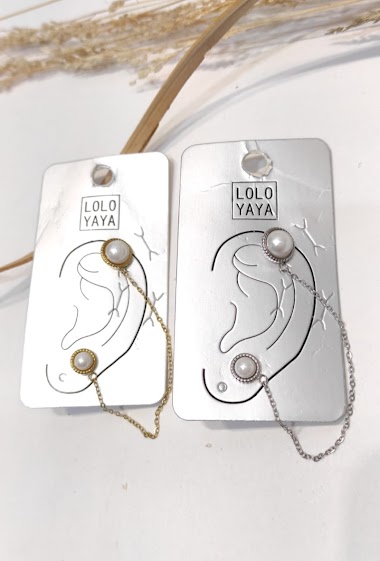 Wholesaler Lolo & Yaya - Ear cuff chaîne à 2 trous perle en acier inoxydable