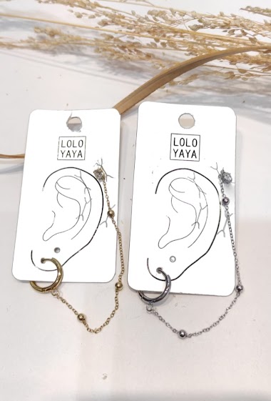 Wholesaler Lolo & Yaya - Ear cuff chaîne à 2 trous Samia en acier inoxydable