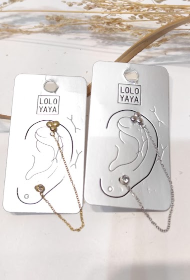 Wholesaler Lolo & Yaya - Ear cuff chaîne à 2 trous Shaïly en acier inoxydable