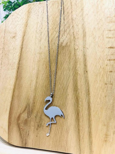 Wholesaler Lolo & Yaya - Long Necklace Flamand-Rose in Stainless Steel