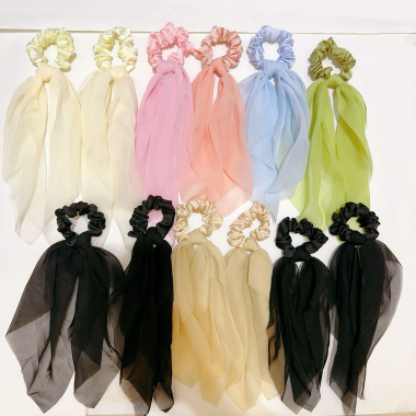 Großhändler Lolo & Yaya - Set mit 12 glitzernden Haargummis im Schal-Stil mit Satineffekt
