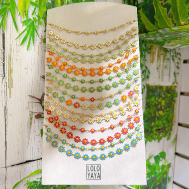 Großhändler Lolo & Yaya - Set mit 16 Gänseblümchen-Halsketten aus Stahl zur kostenlosen Präsentation