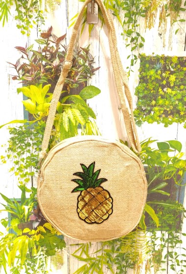 Wholesaler Loya Bijoux - Medium Round Jute Pineapple Shoulder Bag