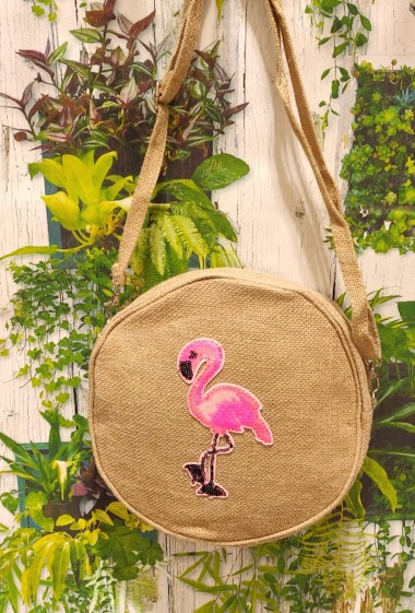 Wholesaler Loya Bijoux - Medium Flamingo round shoulder bag in jute