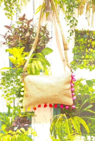 Wholesaler Loya Bijoux - Small blank rectangular shoulder bag with jute pompom