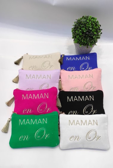 Grossiste Lolo & Yaya - Pochette à message « MAMAN en Or » en coton, 12cm X 18cm