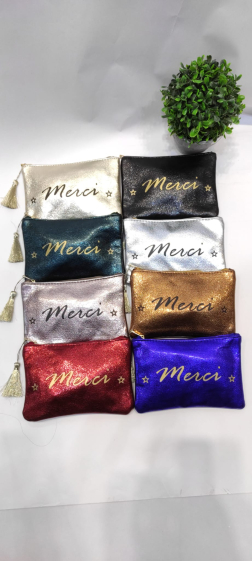 Wholesaler Lolo & Yaya - Glitter effect pouch with “☆Thank you☆” message in faux leather