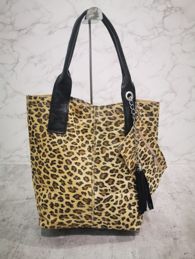 Wholesaler Lorenzo - Leopard print split leather tote bag