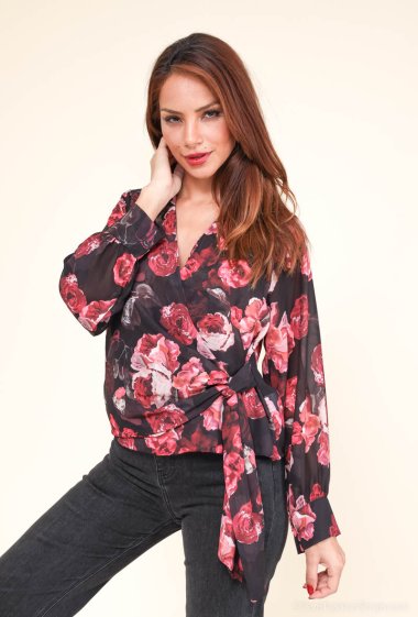 Wholesaler Loriane - Printed wrapover blouse to tie