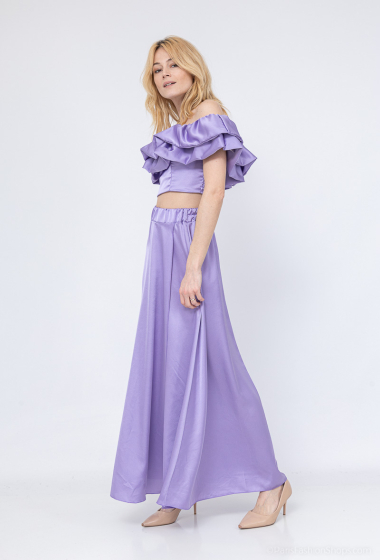 Wholesaler Loriane - Satin Crop Top Skirt Set