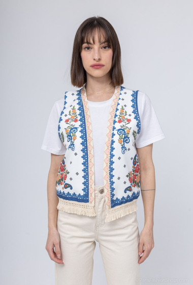 Wholesaler Loriane - White floral/animal print vest
