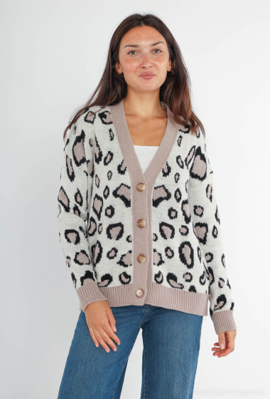 Wholesaler Loriane - Animal pattern buttoned knit cardigan