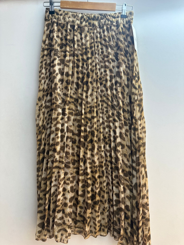 Grossiste Loriane - Jupe longue plissée à motifs imprimé léopard