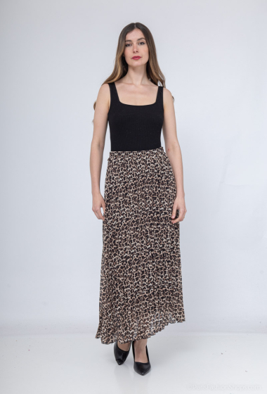 Grossiste Loriane - Jupe longue plissée à motifs imprimé léopard