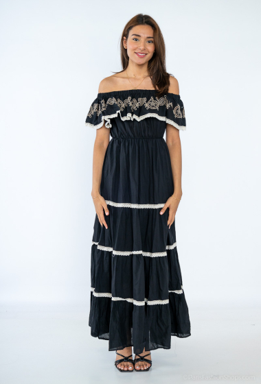 Großhändler Loriane - Kurzes Kleid mit Stickerei aus Baumwolle