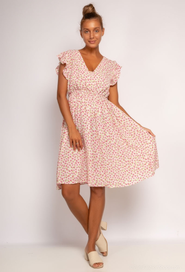 Wholesaler Loriane - Short wrap dress with flower print and tie