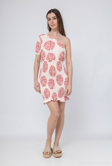 Großhändler Loriane - Kurzes asymmetrisches Kleid mit Blumendruck